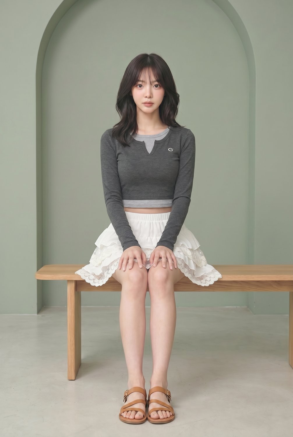 Cream lace set — coquette Korean look